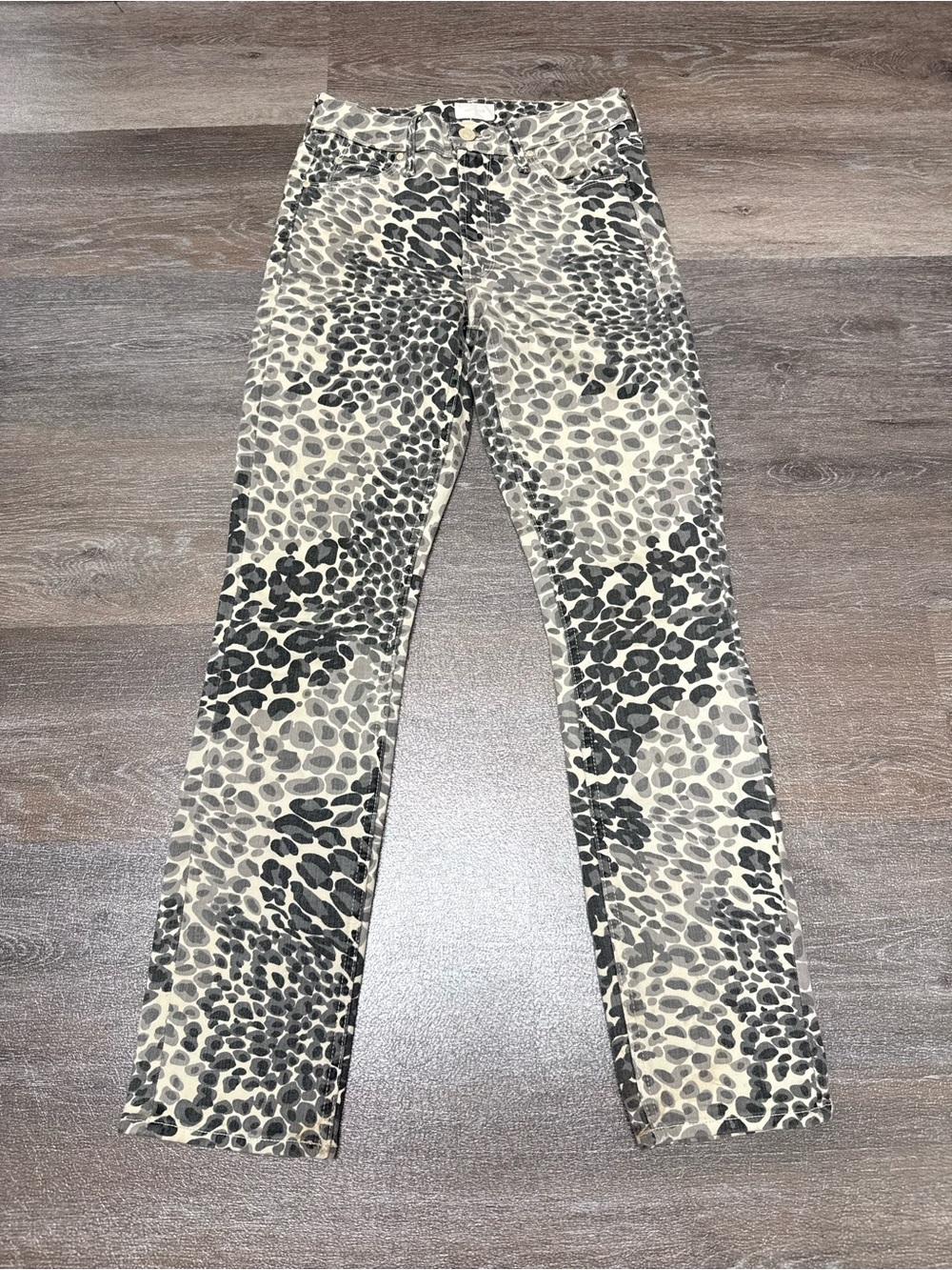 MOTHER The Dazzler Ankle Mid Rise Slim Straight Jeans Shadow Leopard Print 24